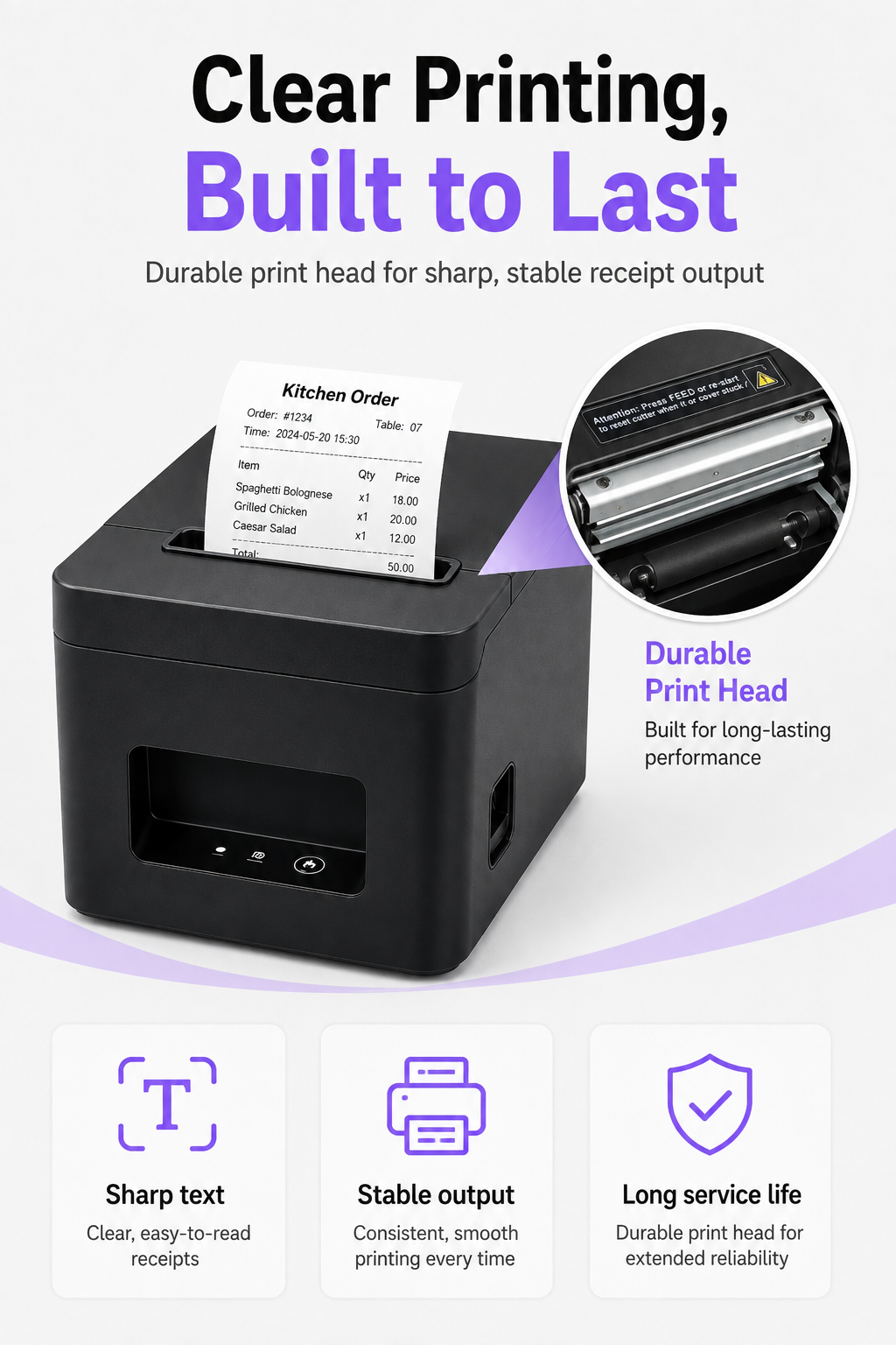 JL-320 direct thermal receipt printer durable print head and clear printing