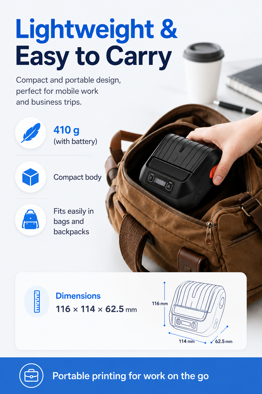 JL-8001 lightweight portable thermal printer dimensions