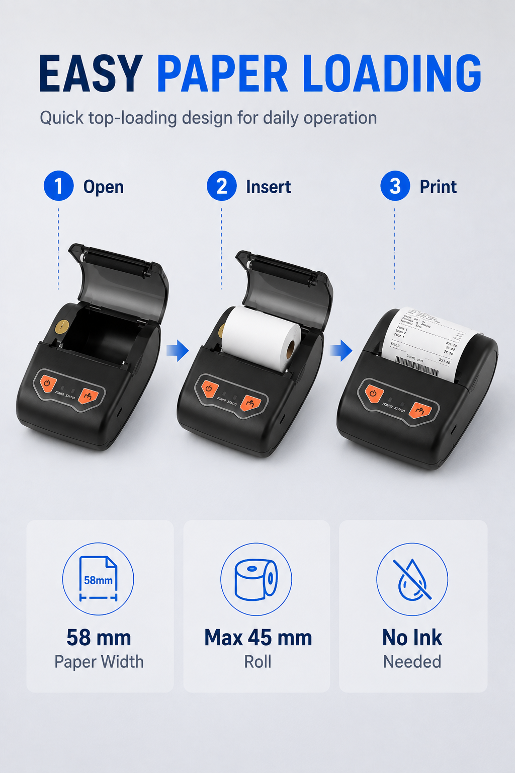 JL8005 58mm thermal receipt printer easy paper loading