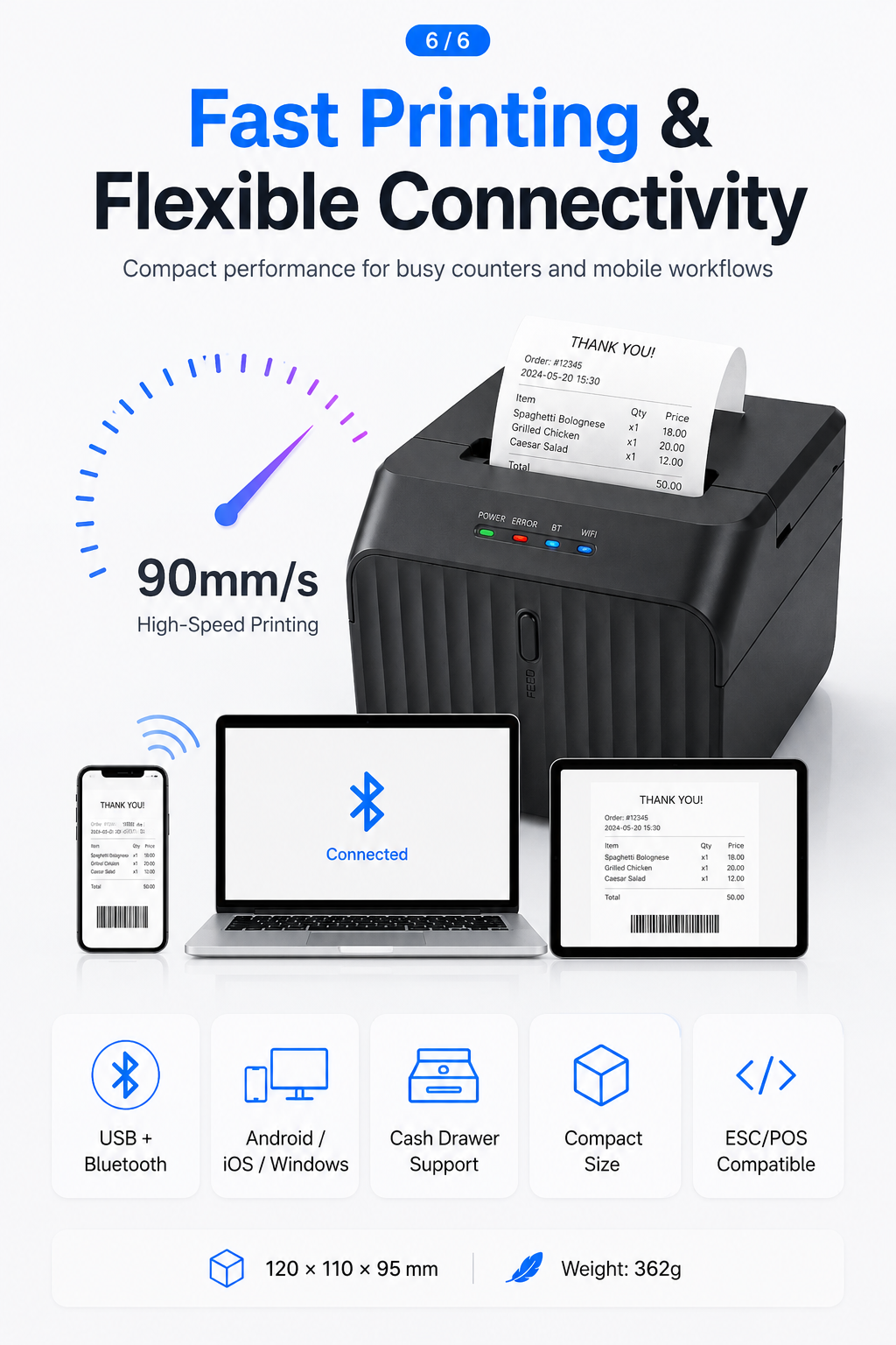 JSL-5010 thermal receipt printer direct thermal printing and paper loading