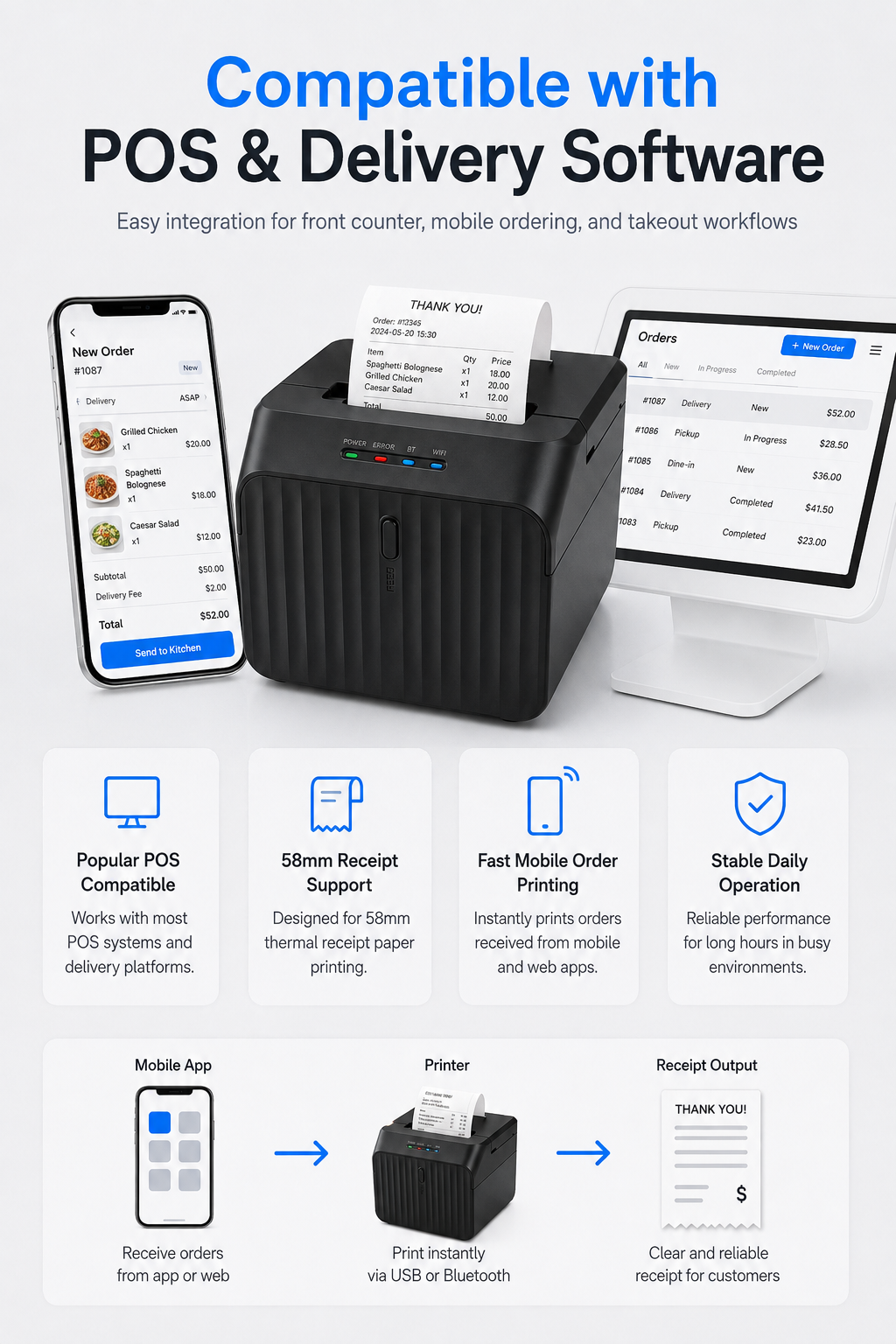 JSL-5010 thermal receipt printer clear printing and smooth paper feed