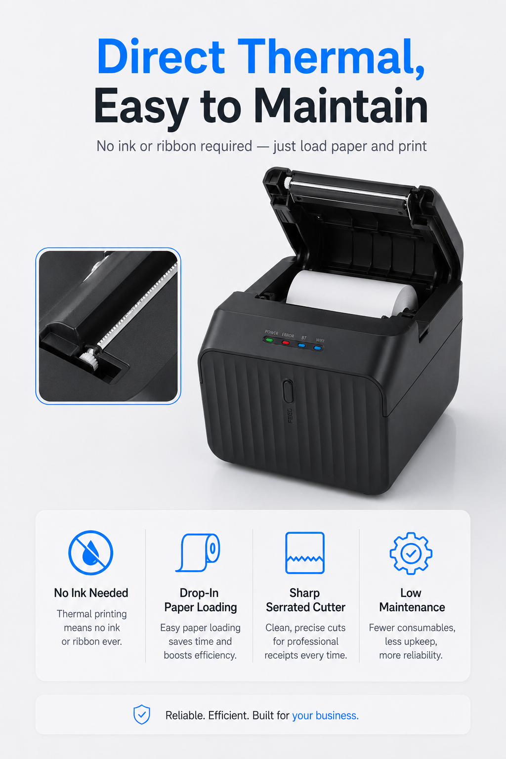 JSL-5010 receipt printer USB Bluetooth connectivity and 90mm per second printing