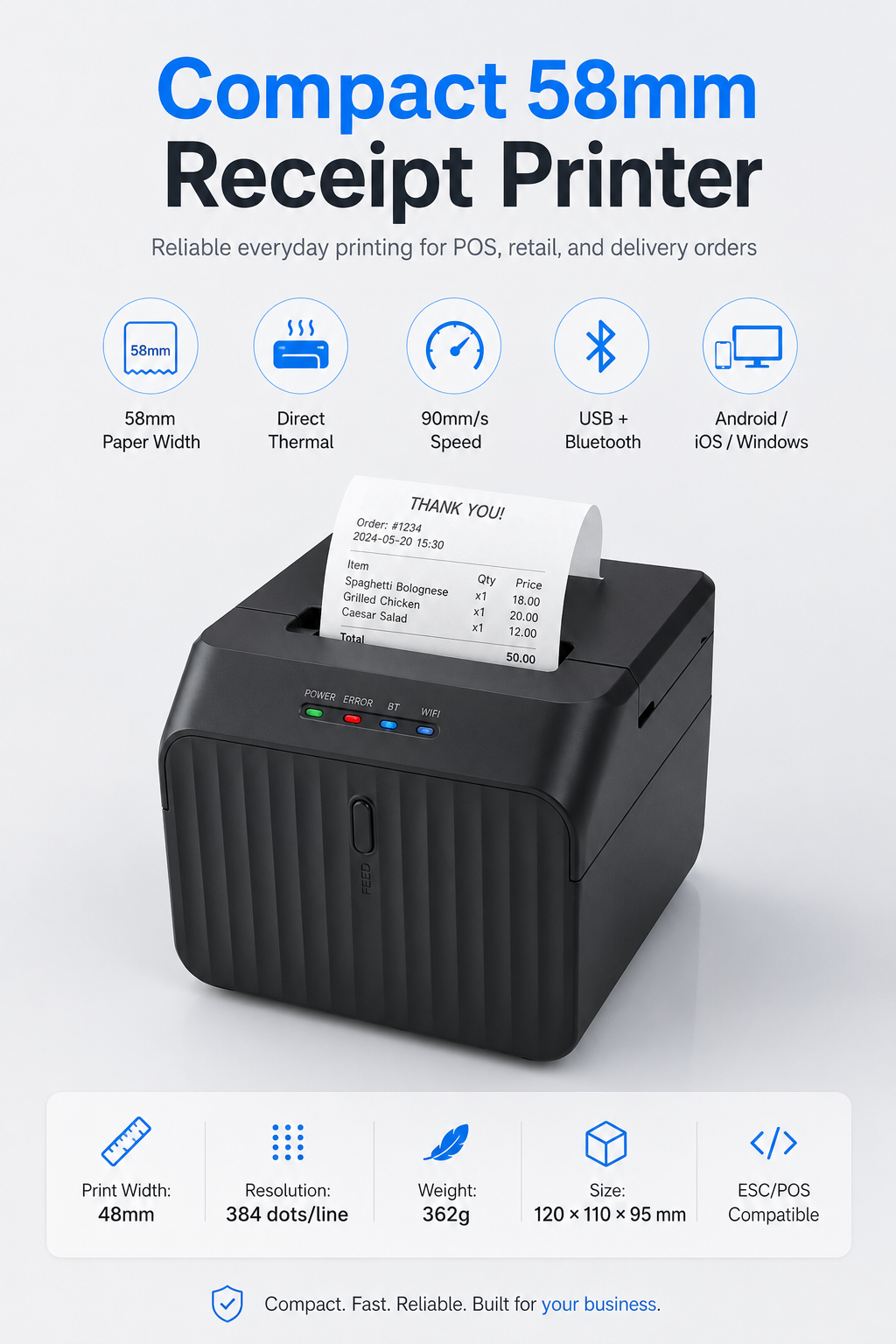 JSL-5010 58mm receipt printer applications for retail restaurant pharmacy and warehouse