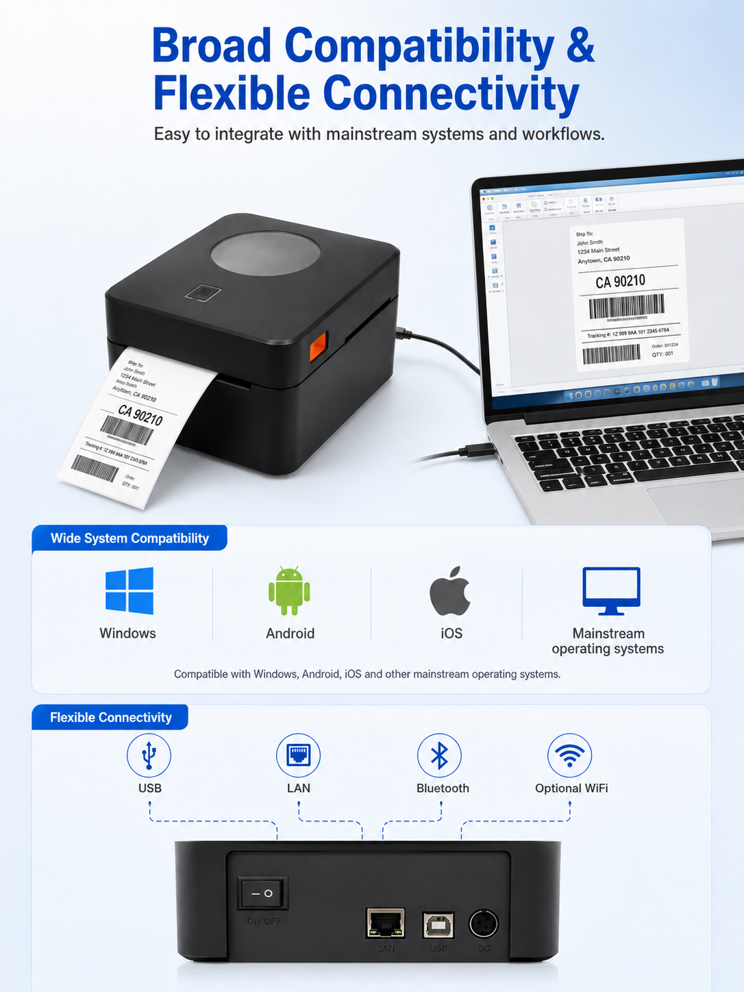 JSL130 thermal label printer connectivity and system compatibility
