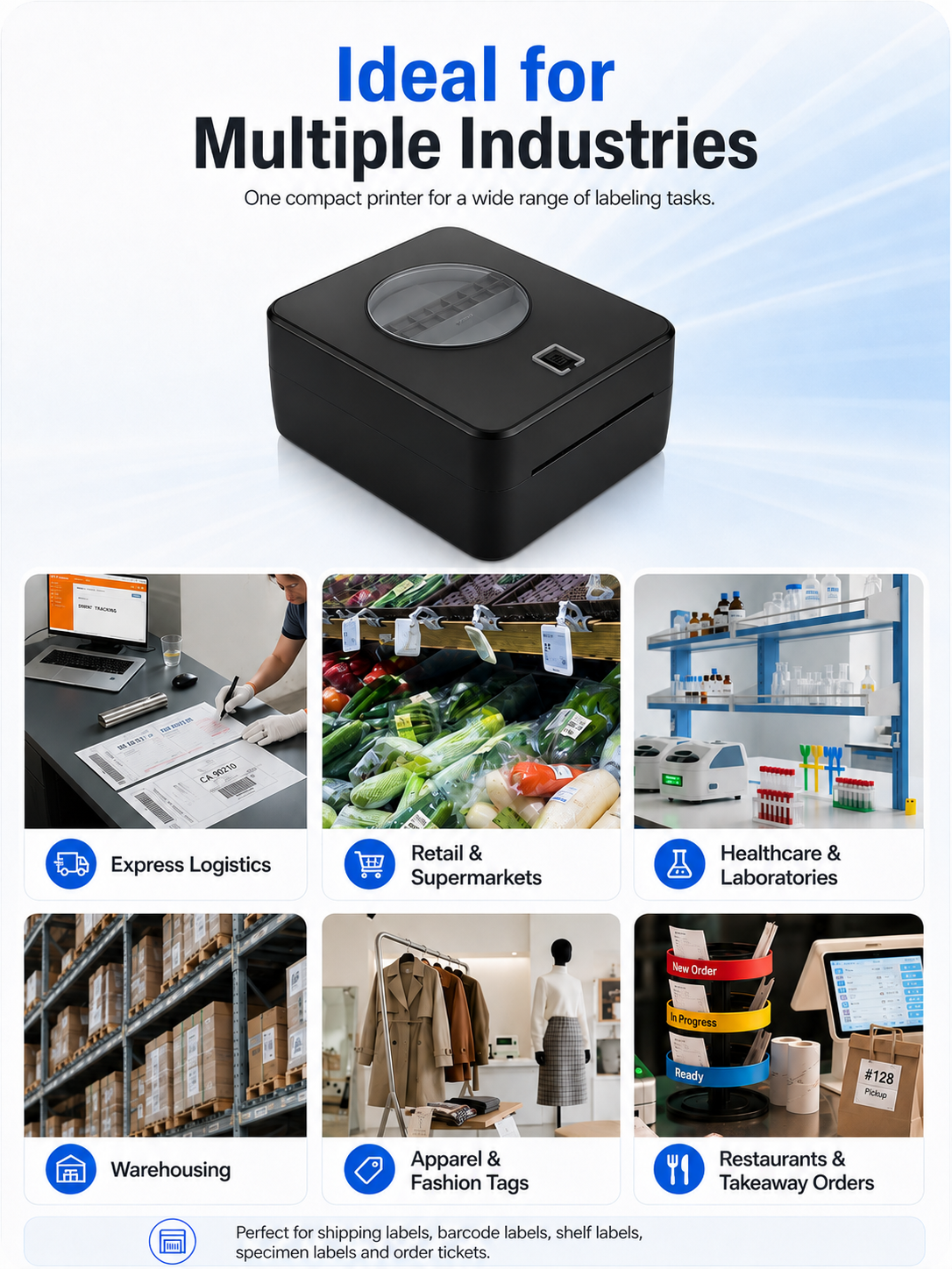 JSL130 thermal label printer applications for logistics retail warehouse and healthcare