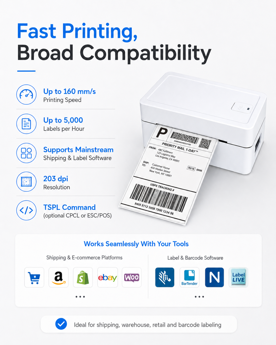 JSL408H 4 inch thermal label printer key specifications