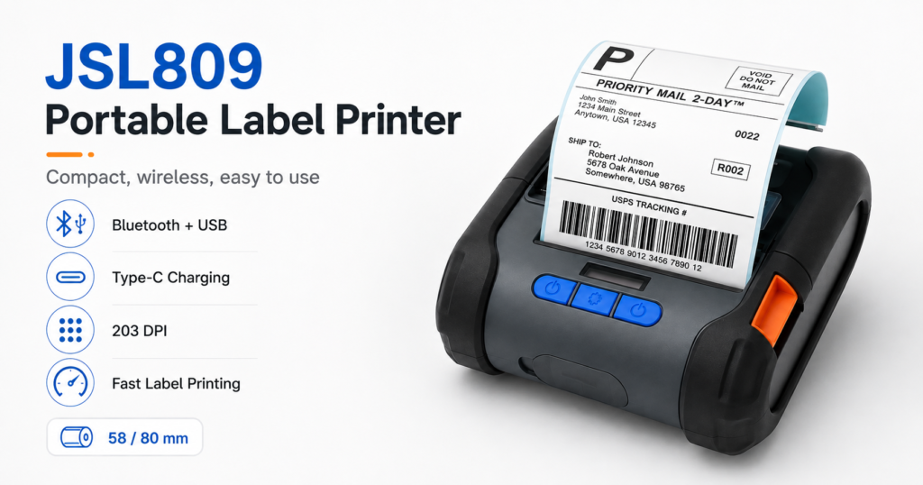JSL809 portable thermal label printer with Bluetooth