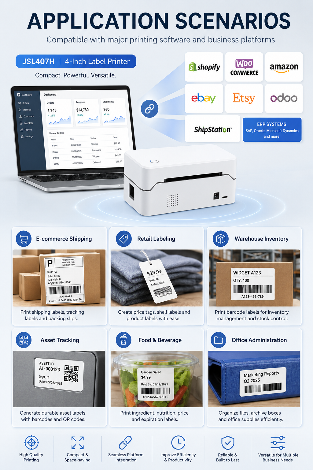 JSL407H label printer applications in logistics retail and warehousing
